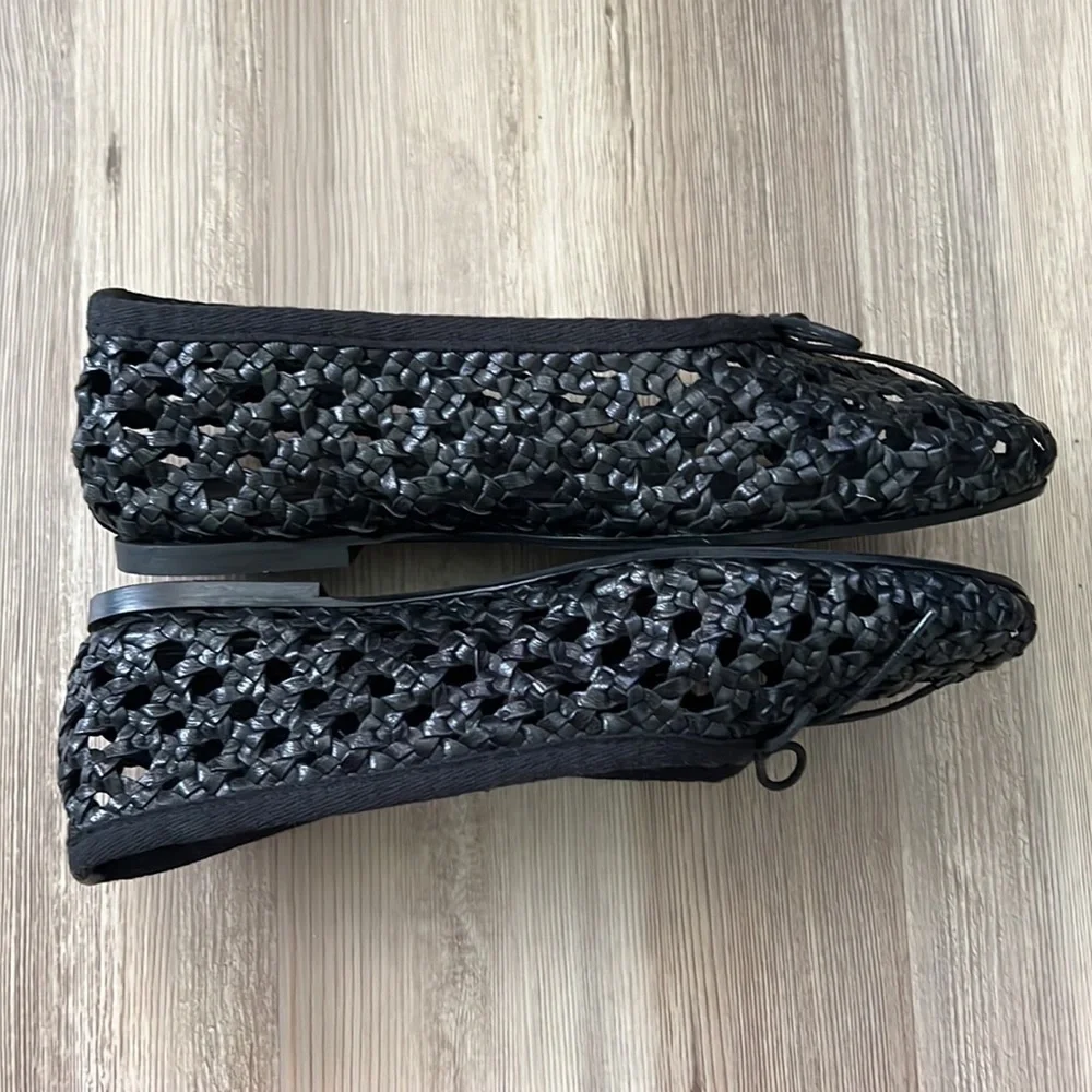 Anthropologie Pilcro Woven Leather Ballet Flats Black New